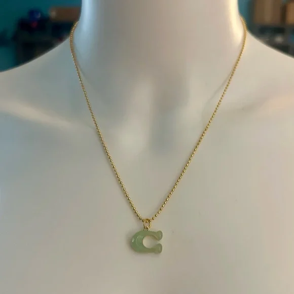 Coach Translucent Jade Green “C” Pendant 18k/.925 Necklace - Picture 8 of 9